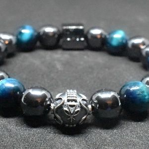 Kamea Blk Label Tiger Eyes Blue Grn 10mm Bracelet